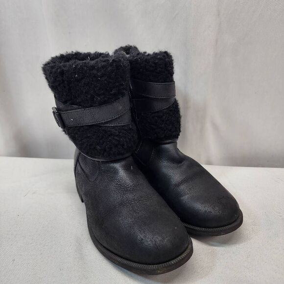 Ugg Australia Women's 7.5 Blayre IV Black Ankle Leather Sheepwool Lined Boots - Picture 1 of 9